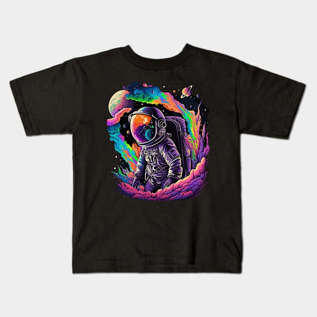 Astronaut in Space Colorful Vibrant Psychedelic Kids T-Shirt by K3rst